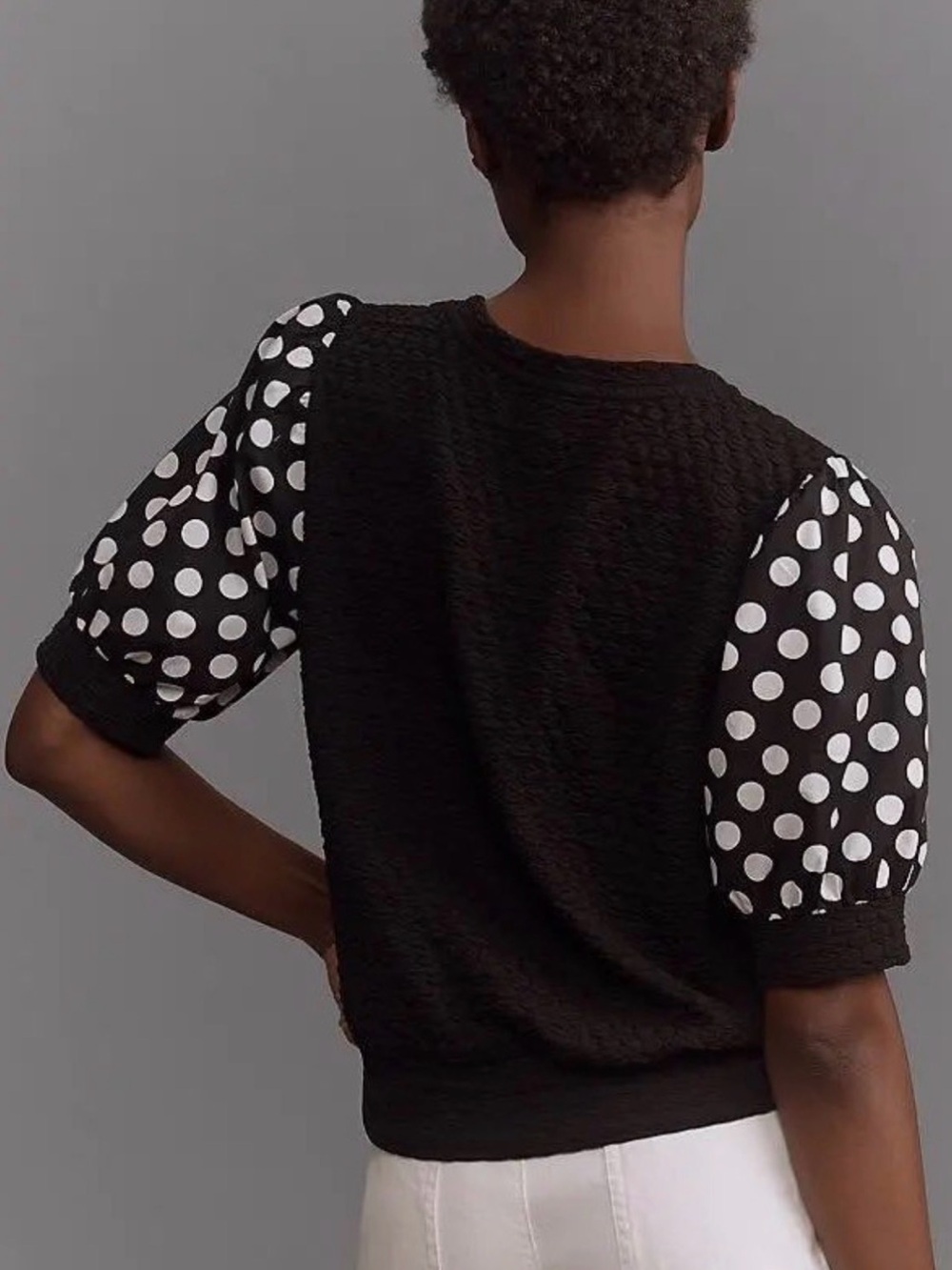 NEW Anthropologie Porridge Puff-Sleeve Polka Dot Black Knit Top - Picture 2 of 12